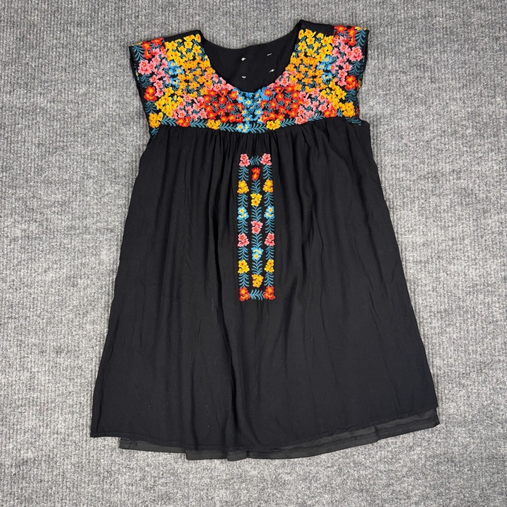 Savanna Jane Mini Dress Womens M Embroidered Floral Babydoll Huipil Inspired